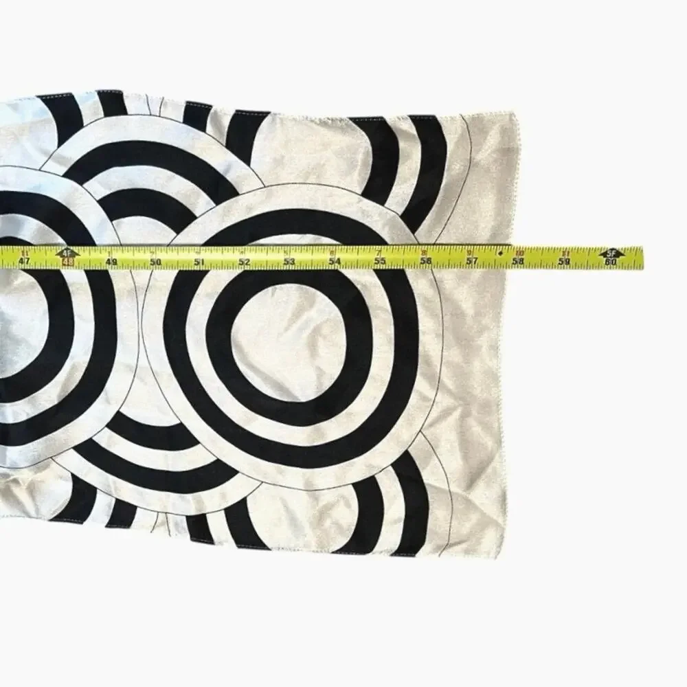 Echo 100% Silk Scarf Mod Geometric Retro Circle Design 60” Black White Head NWT